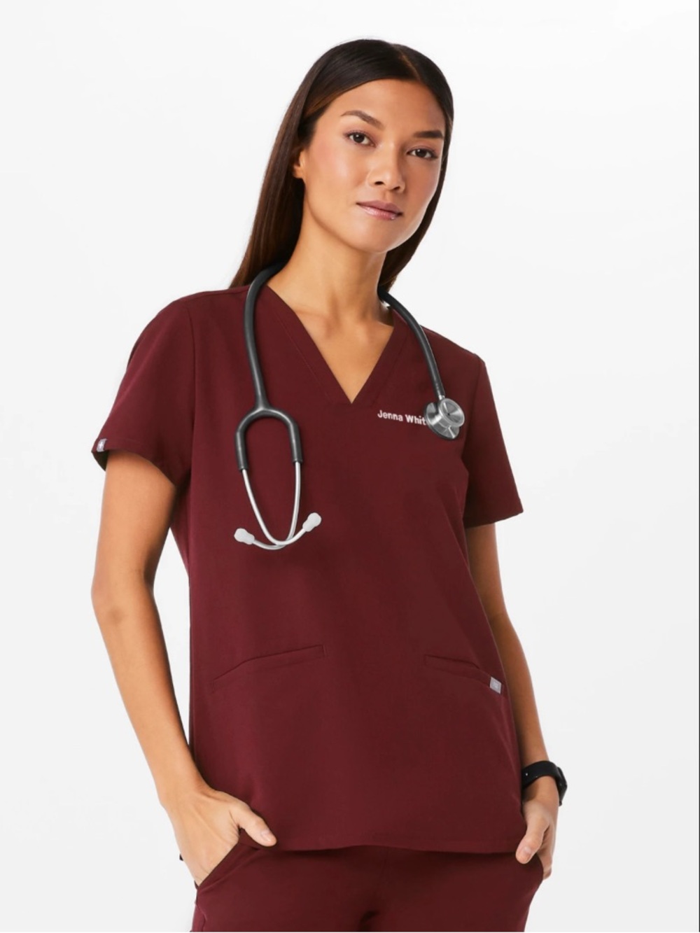 Figs Women's V-Neck Medical Scrub Top in Burgundy Medium